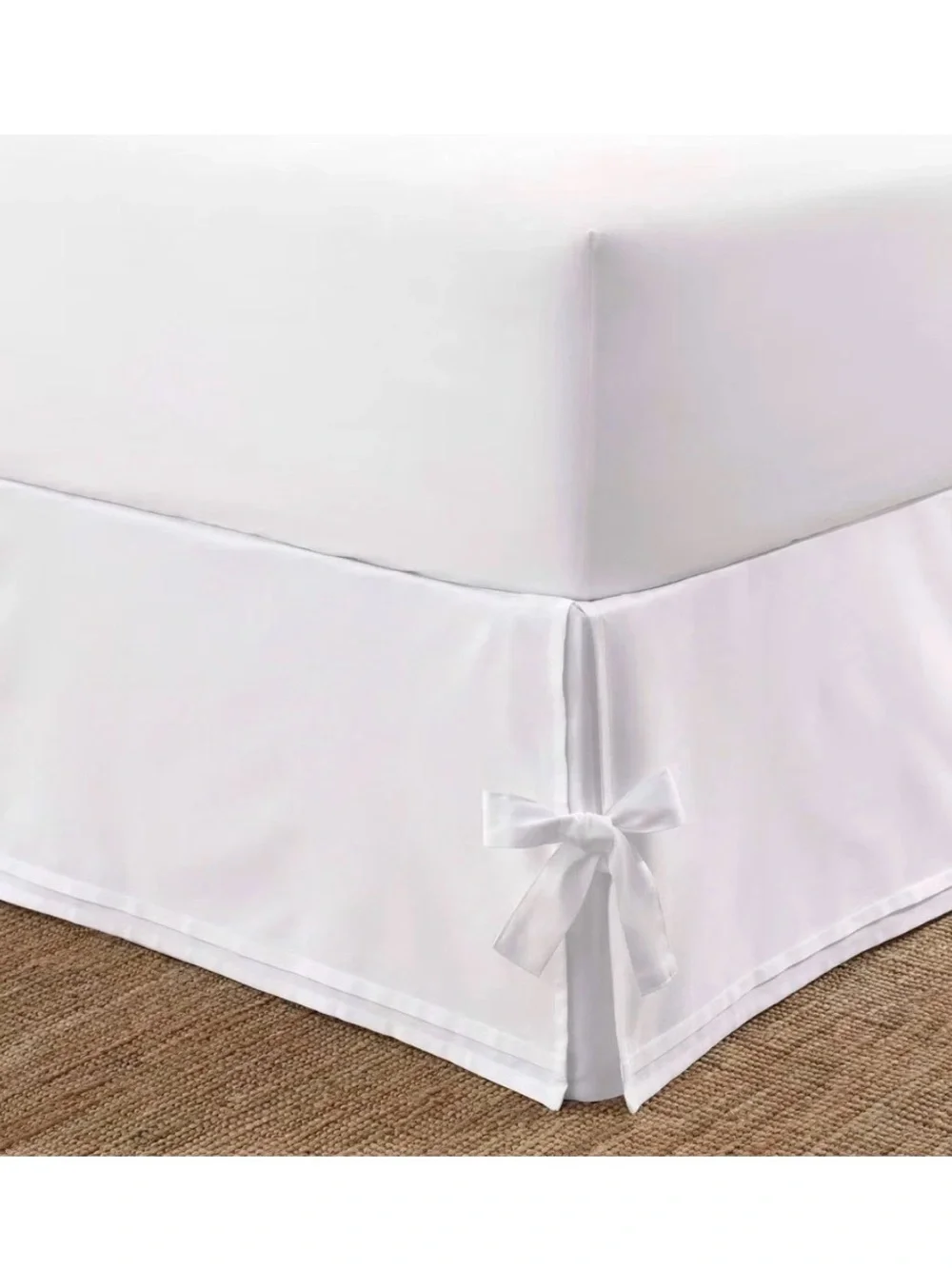 Cottage Laura Ashley FULL Corner BOW Ties Tailored Bedskirt White Cotton Sateen